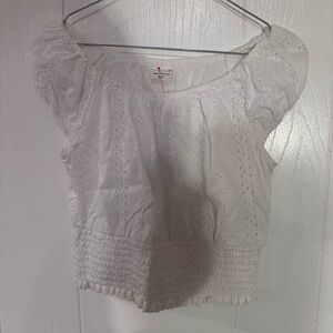 abercrombie kids White Eyelet Off-Shoulder Smocked Crop Top